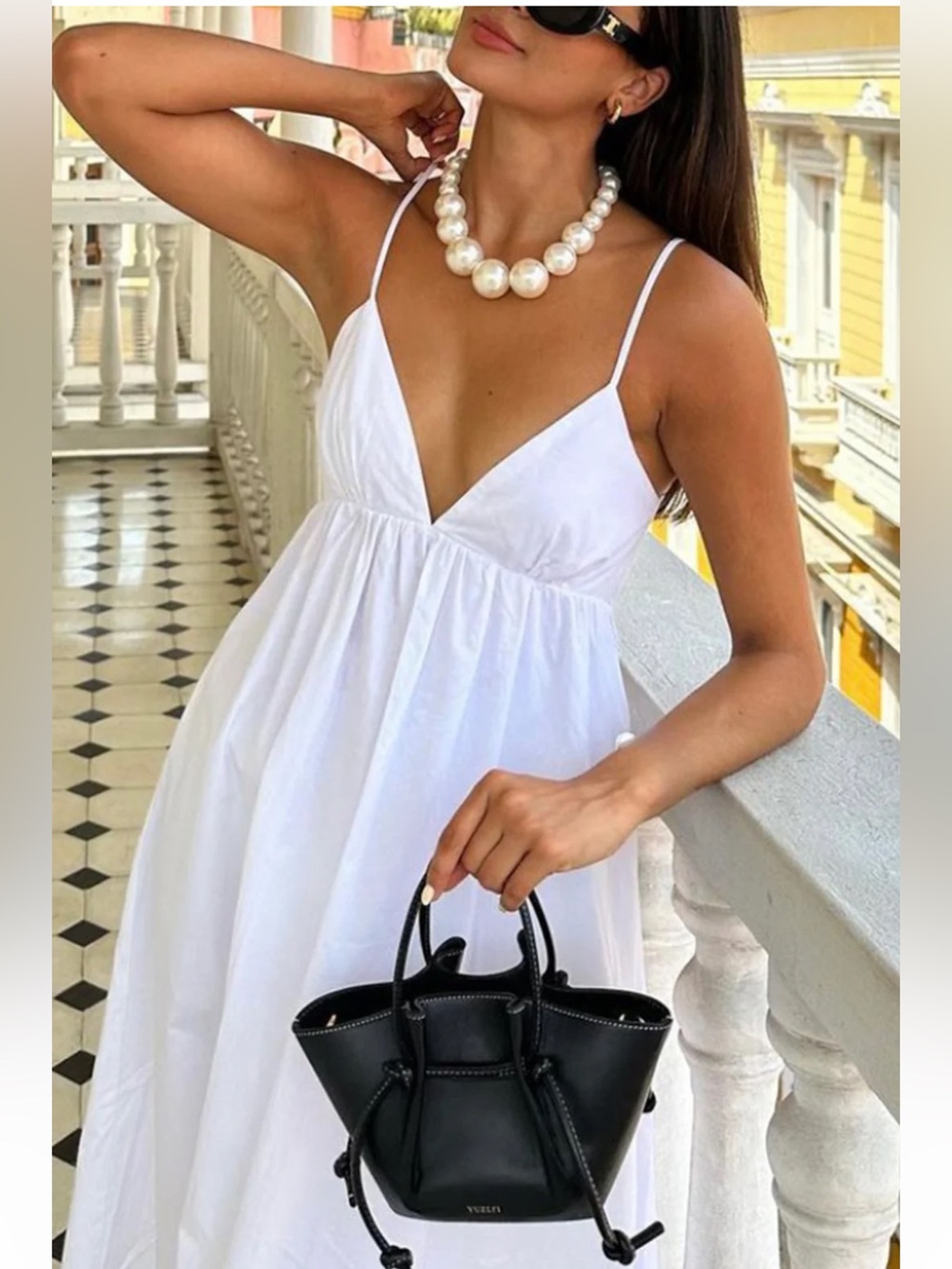 NWT Commense White Coastal Cowgirl Open Back Long V-Neck Maxi Dress